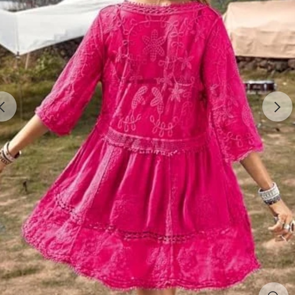NWT Pink Lace Bathing Suit Swimsuit Cover Up Loose bell sleeves measurements - Picture 8 of 16